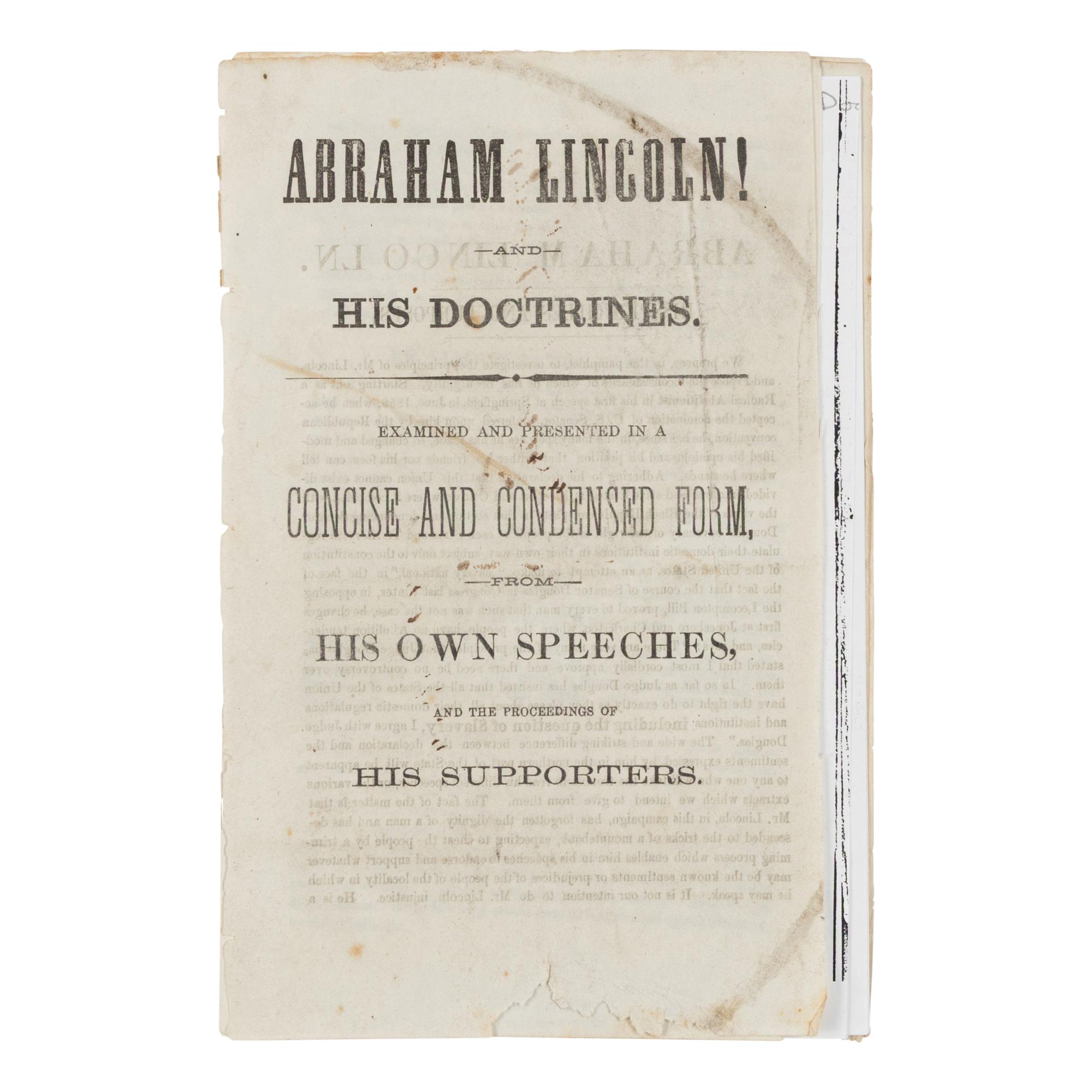 [PRO & ANTI-LINCOLN CAMPAIGN]. A group of 10 pamphlets, comprising: