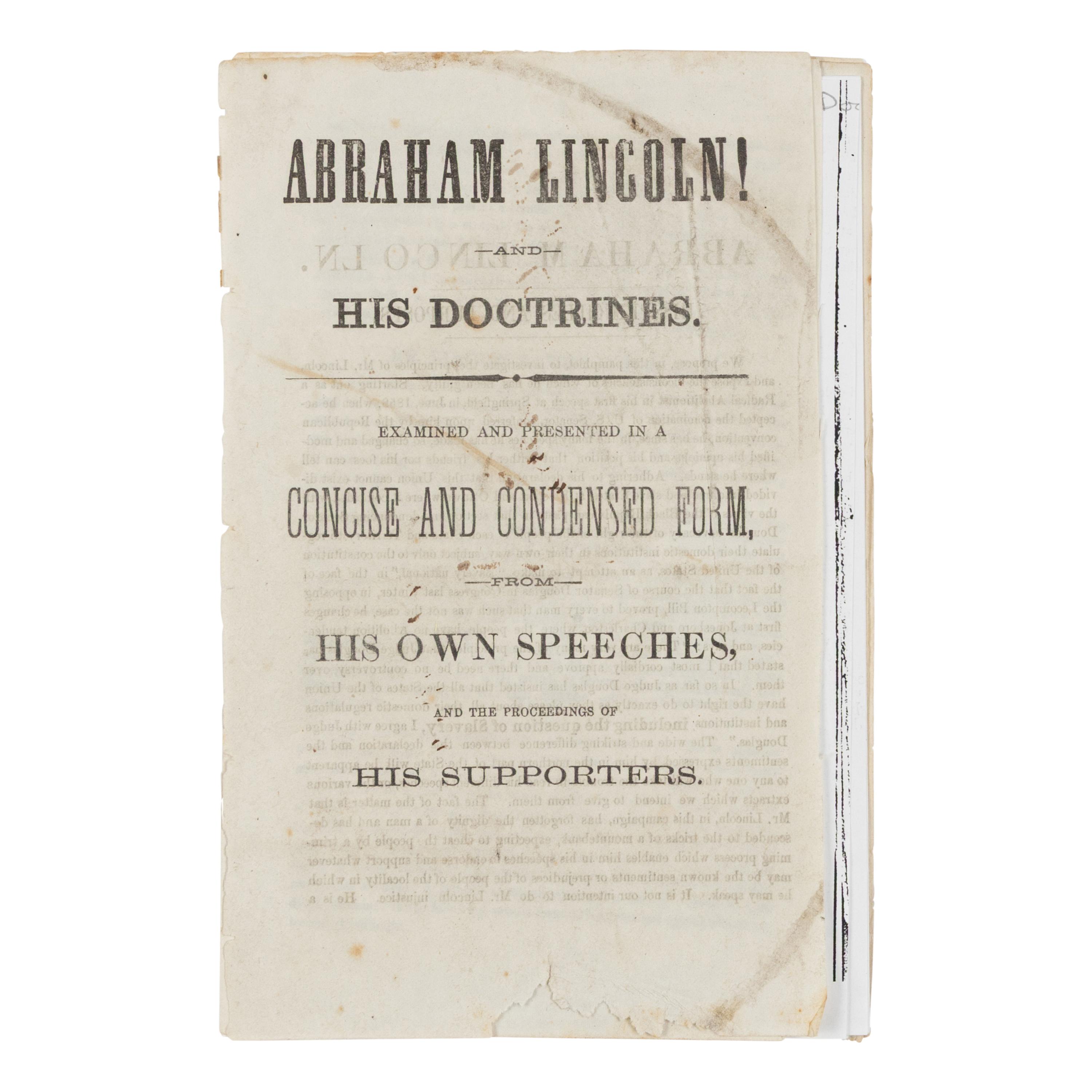 [PRO & ANTI-LINCOLN CAMPAIGN]. A group of 10 pamphlets, comprising: