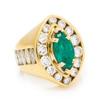 An 18 Karat Yellow Gold, Emerald and Diamond Ring, 11.30 dwts.