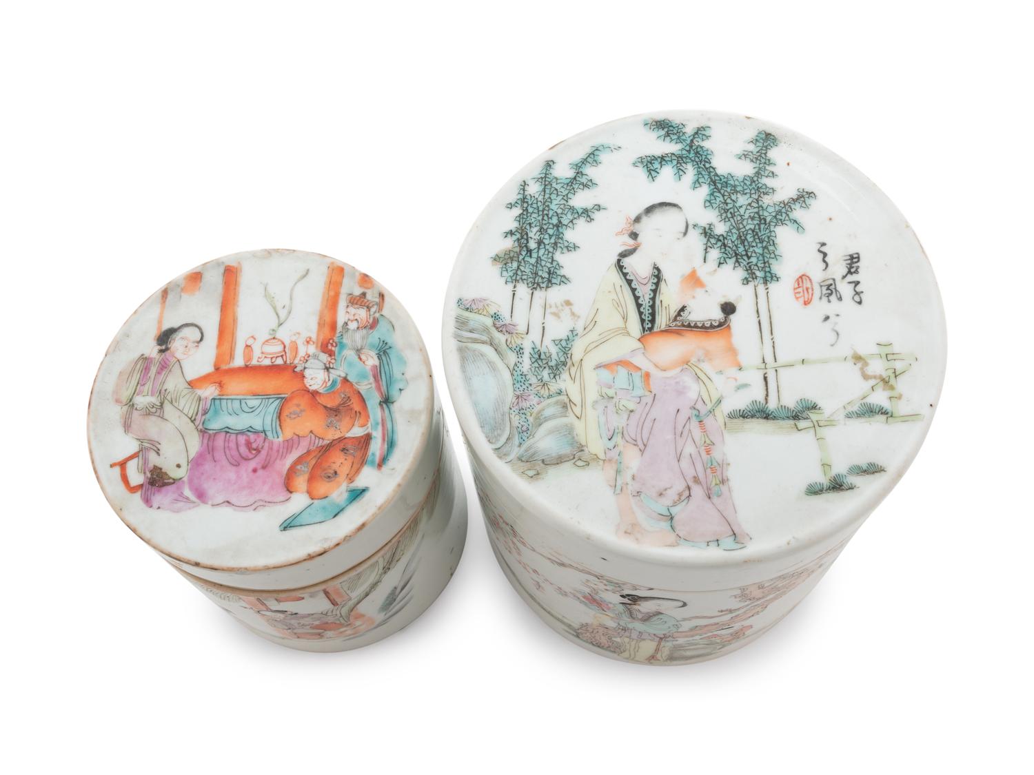 Two Chinese Famille Rose Porcelain Covered Jars