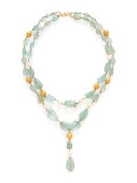 YELLOW GOLD, AQUAMARINE AND CULTURED BAROQUE PEARL NECKLACE