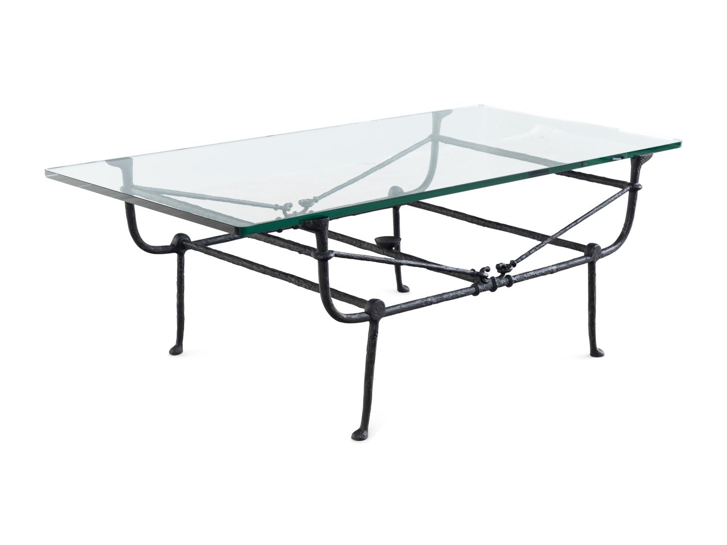 A Cast Iron and Glass Low Table in the Style of Giacometti