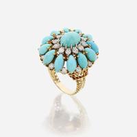 A turquoise, diamond, and eighteen karat gold ring