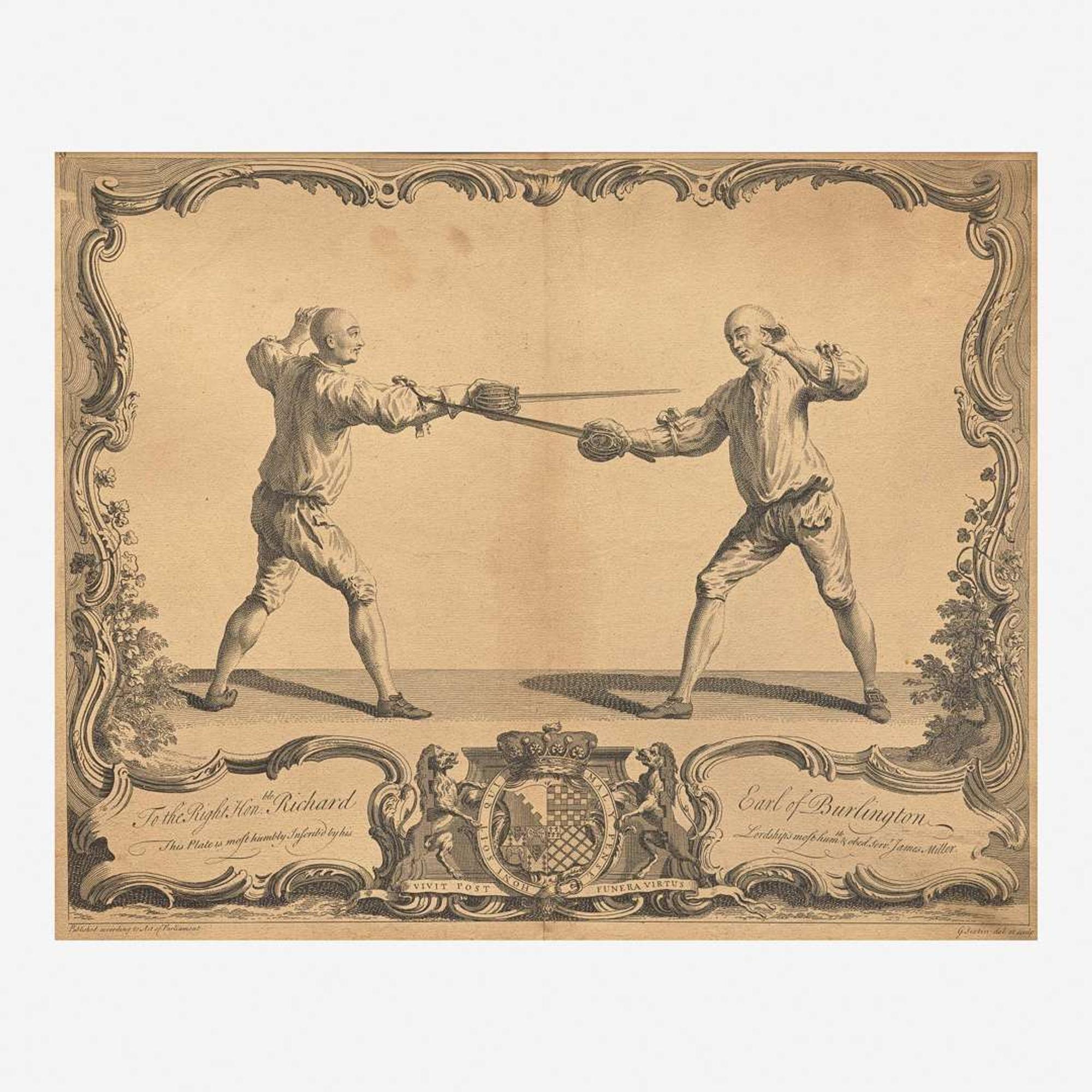 A Pair of Framed English Engravings Gérard Jean-Baptiste Scotin II (1698- ca. 1755)