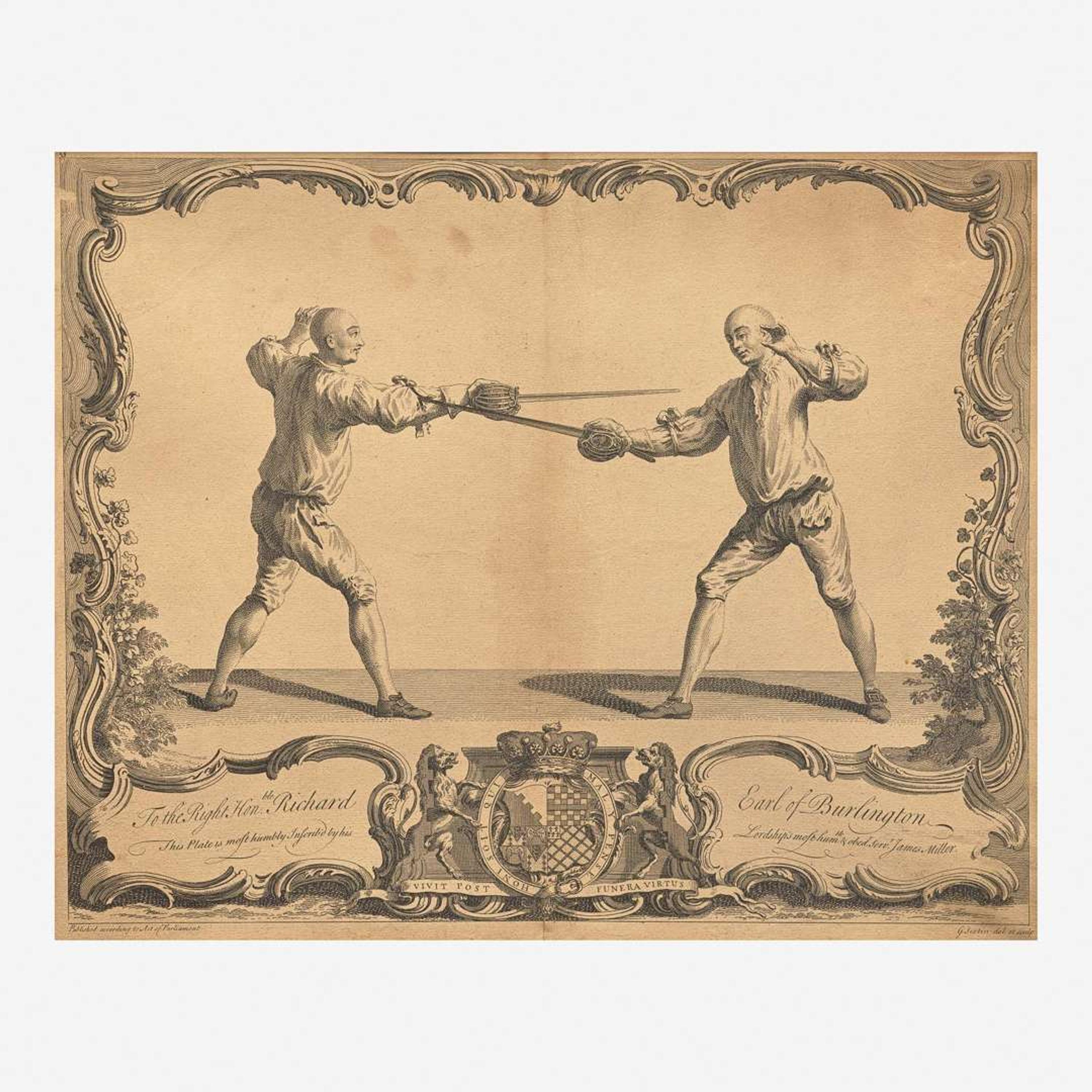 A Pair of Framed English Engravings Gérard Jean-Baptiste Scotin II (1698- ca. 1755)