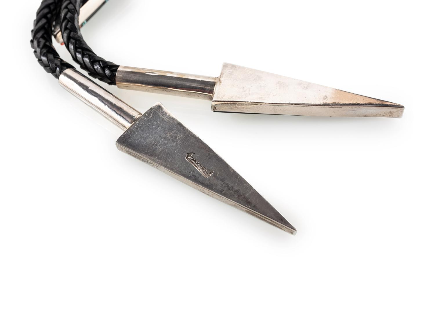 Sterling Silver and Mosaic Inlay Abstract Figural Bolo Tie