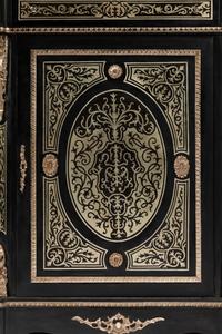 A Pair of Napoleon III Style Pewter Inlaid Marble-Top Cabinets