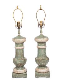 A Pair of Painted Wood Finial-Form Lamps