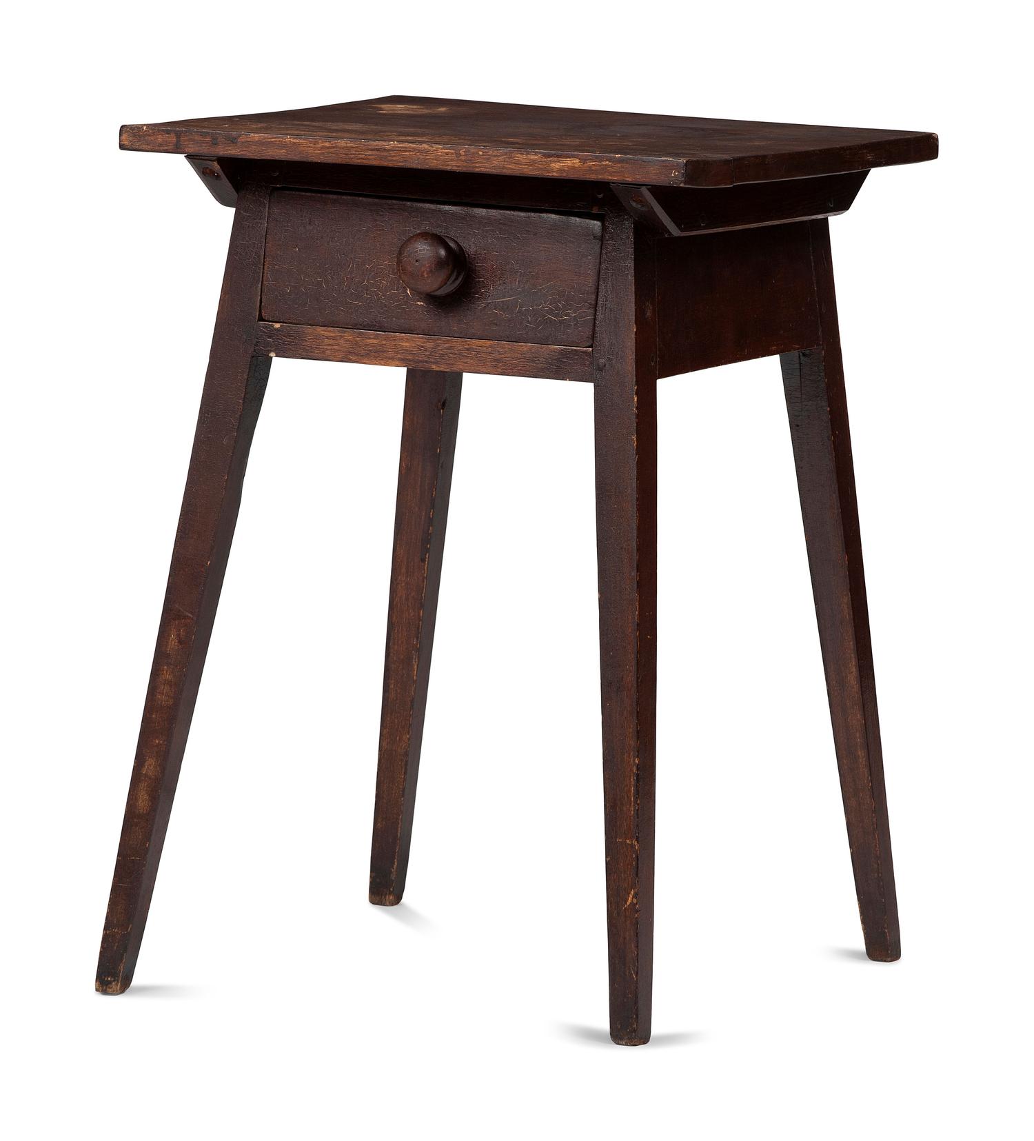 A Country Federal Brown Painted Maple One-Drawer Splayed Leg Work Table
