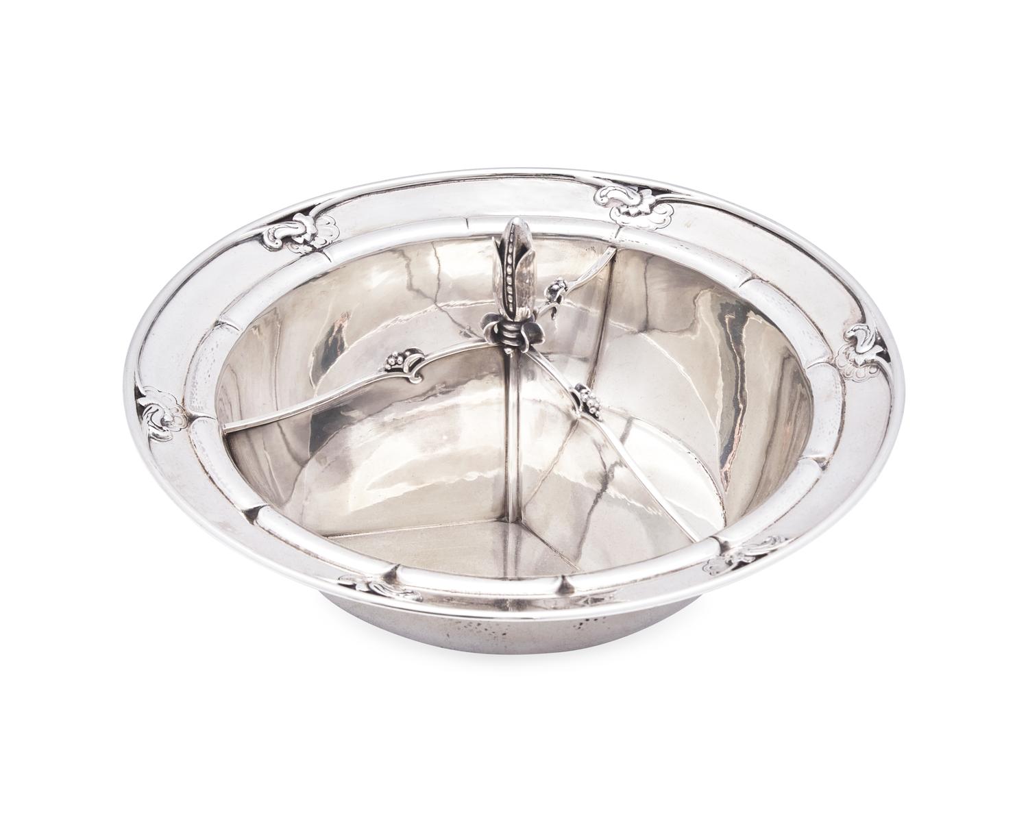 A Georg Jensen Silver Vegetable Dish with Three Part Divider