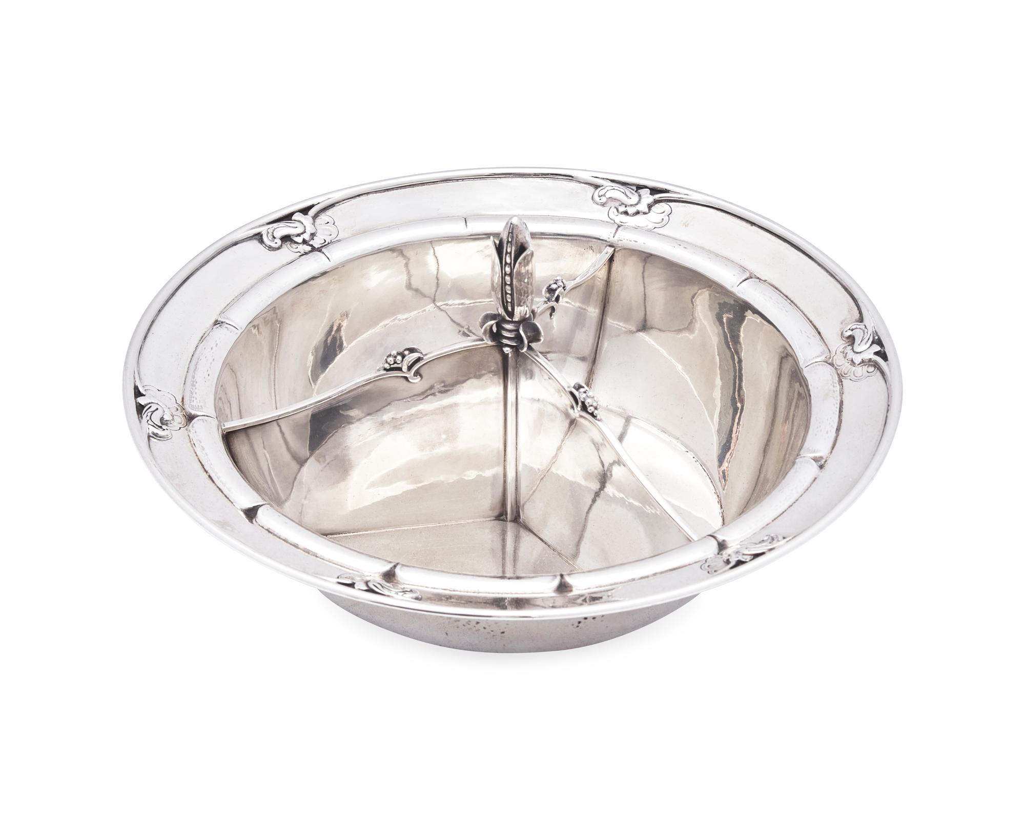 A Georg Jensen Silver Vegetable Dish with Three Part Divider