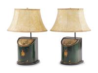 A Pair of Tôle Canisters Mounted as Lamps
