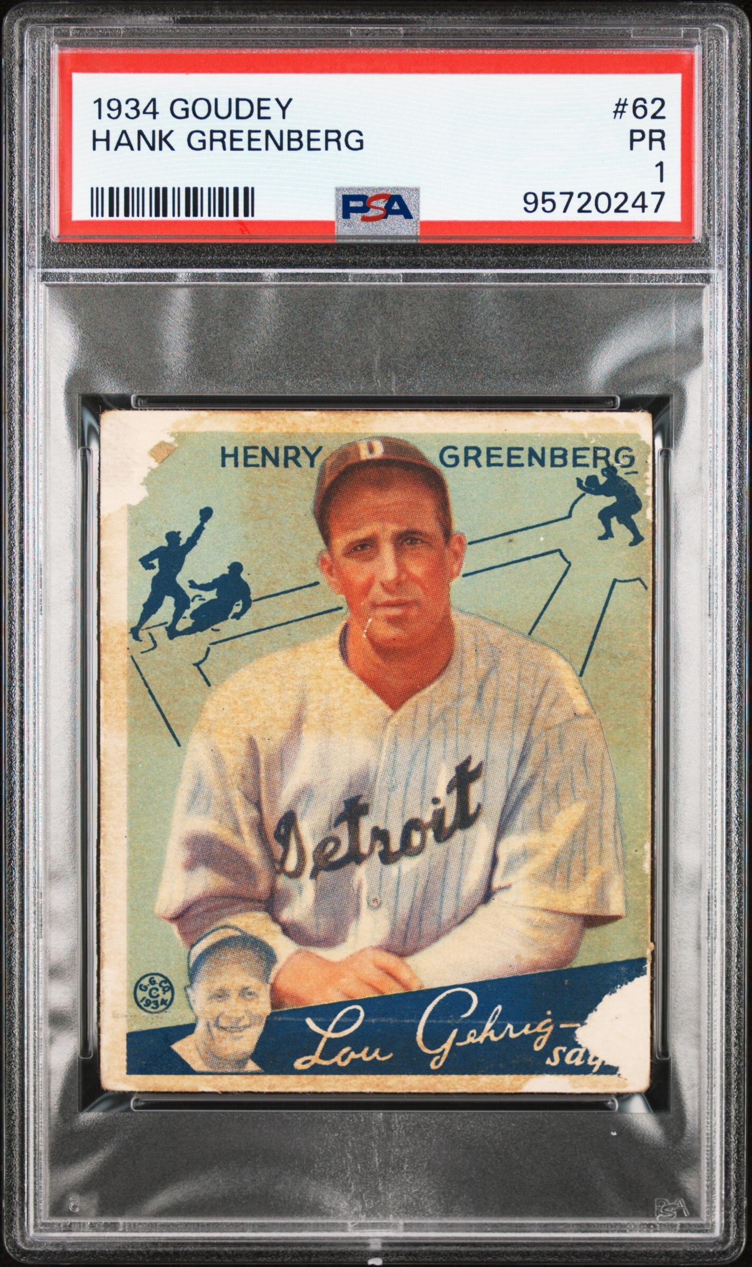 A 1934 Goudey Hank Greenberg Rookie Baseball Card No. 62 (PSA 1)