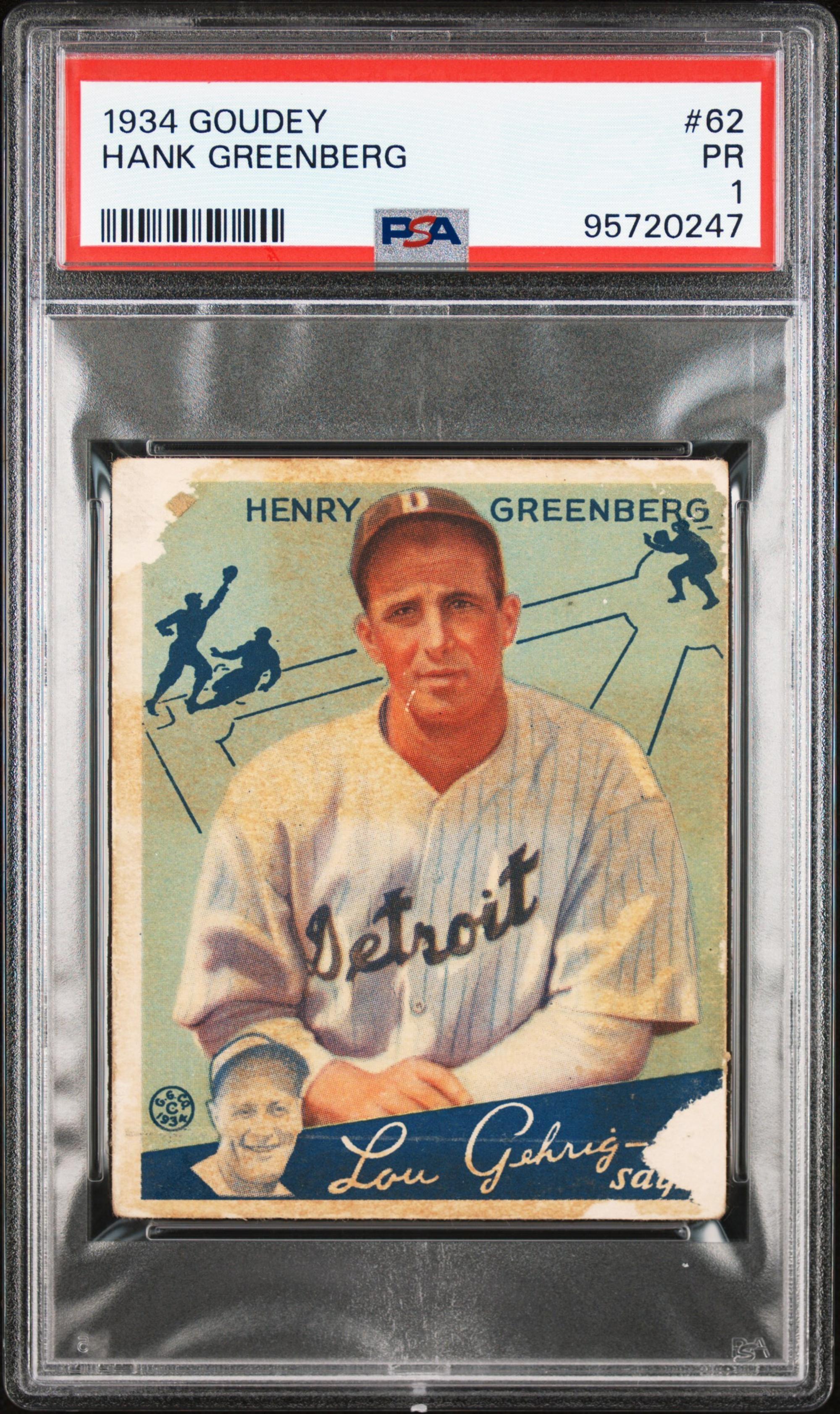 A 1934 Goudey Hank Greenberg Rookie Baseball Card No. 62 (PSA 1)