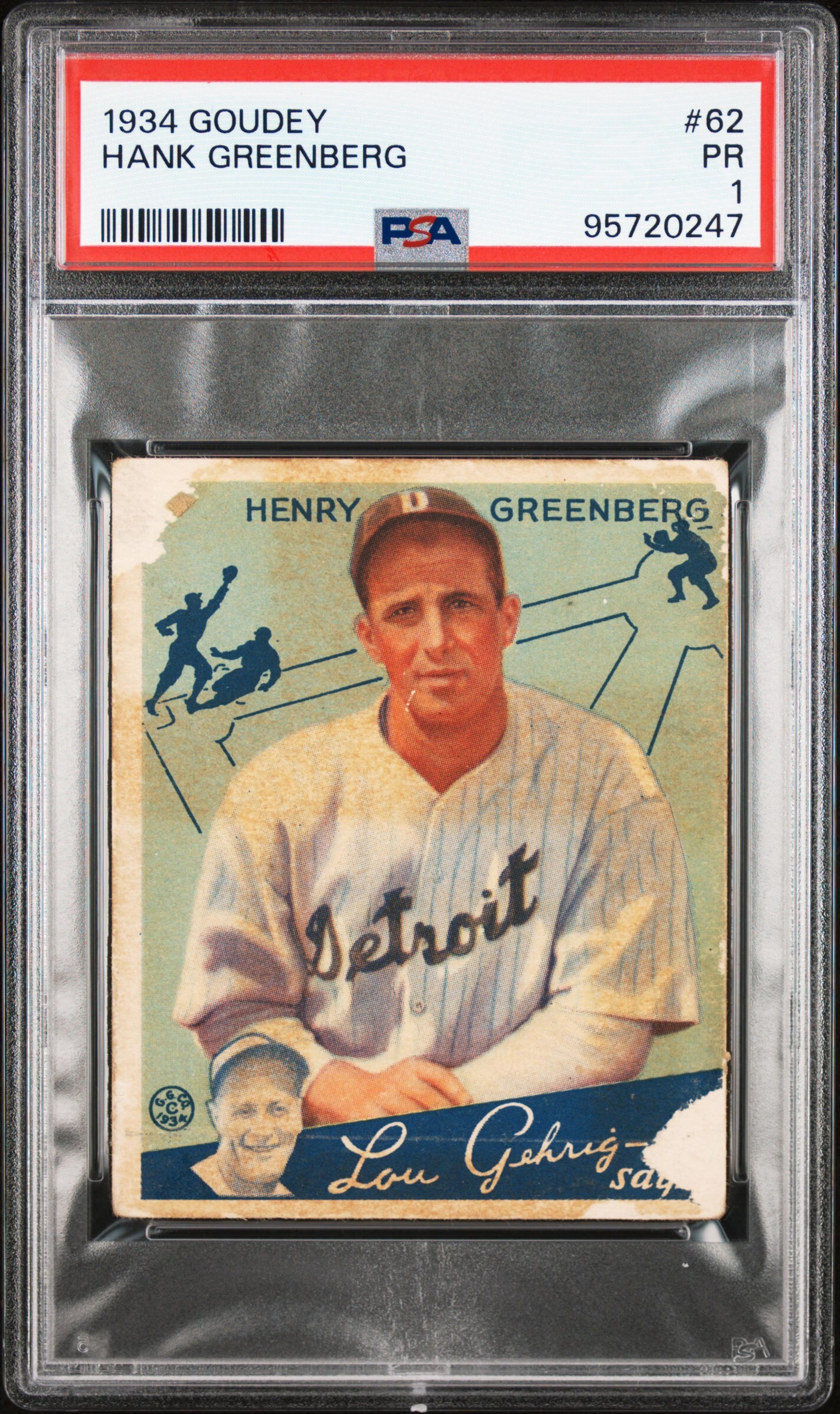 A 1934 Goudey Hank Greenberg Rookie Baseball Card No. 62 (PSA 1)