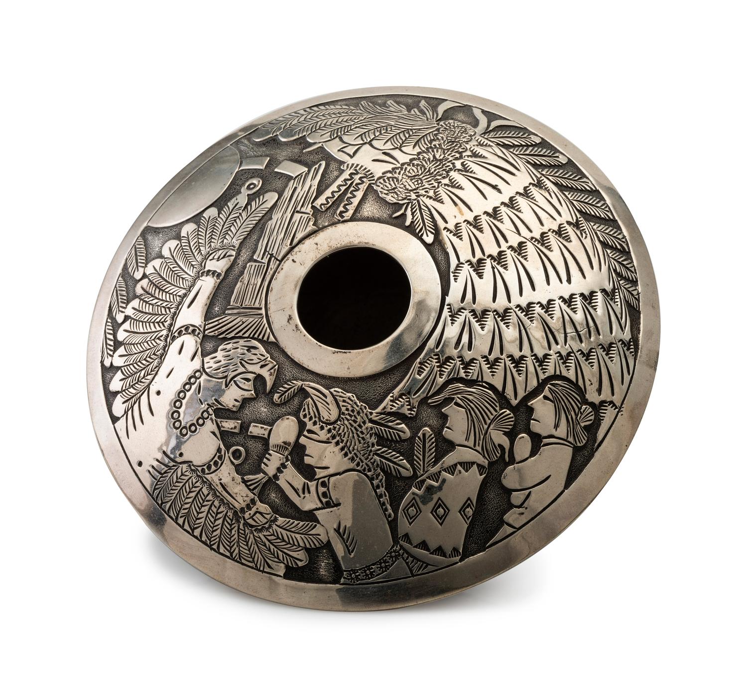 Sterling Silver Jar, with Eagle Dancer and Katsina Design