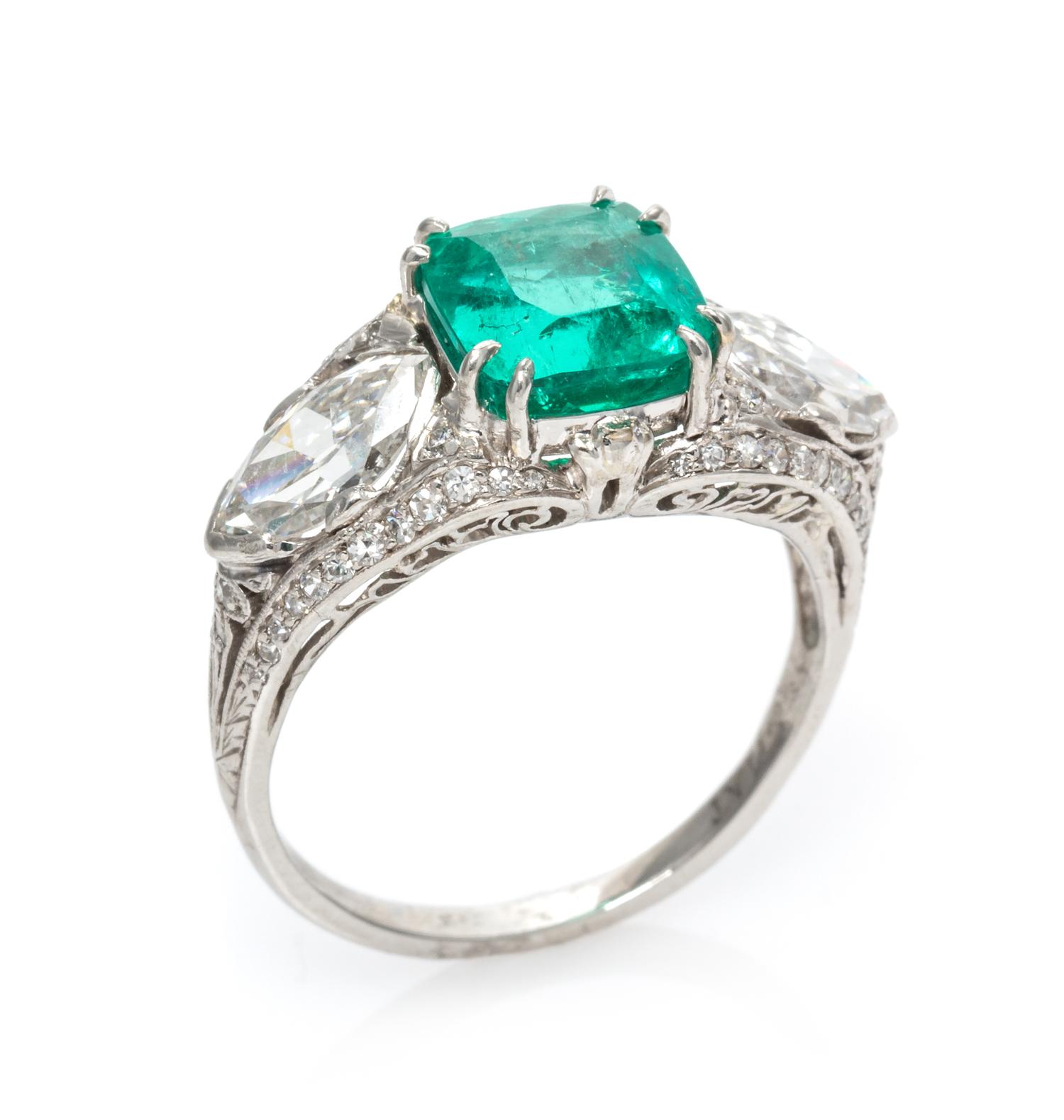 A Platinum, Colombian Emerald and Diamond Ring, 4.40 dwts.