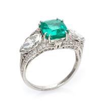 A Platinum, Colombian Emerald and Diamond Ring, 4.40 dwts.
