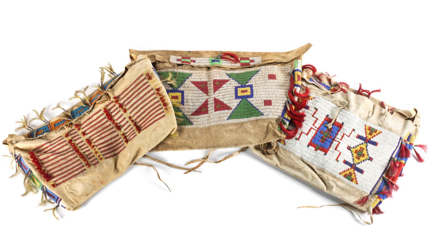 Three Plains Area Beaded Tipi Bags Height of largest 14 x 17 inches