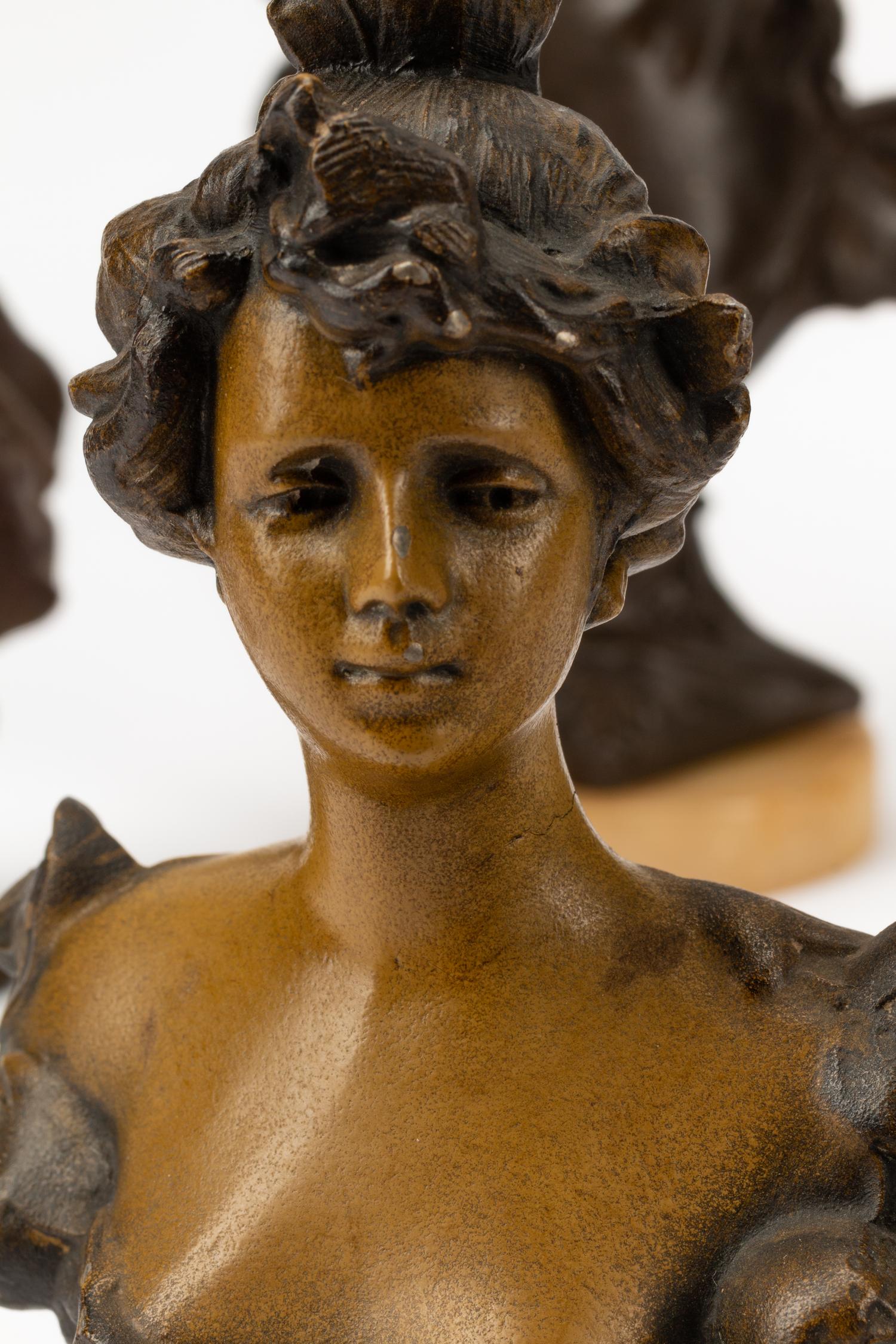 A Collection of French Art Nouveau Cast Metal Small Busts