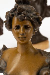 A Collection of French Art Nouveau Cast Metal Small Busts