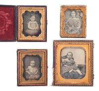 [EARLY PHOTOGRAPHY]. A group of 24 daguerreotype portraits of children and young adults, including: