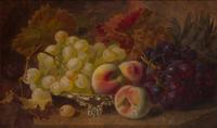Autumn Leaves, Grapes and Peaches on Silver Salver