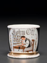 A Horologist's Porcelain Occupational Shaving Mug