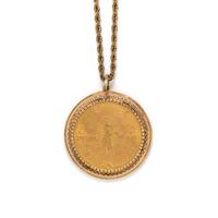 YELLOW GOLD AND COIN PENDANT/NECKLACE