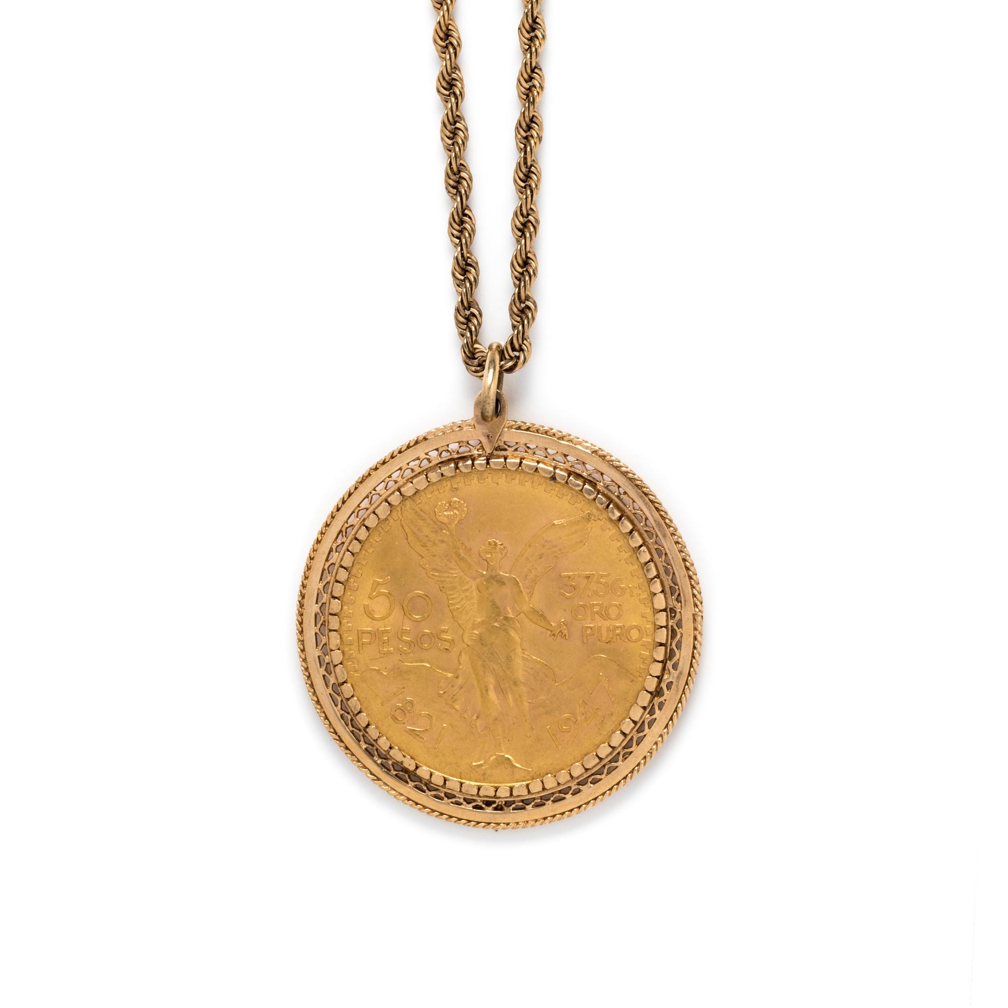 YELLOW GOLD AND COIN PENDANT/NECKLACE