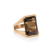 YELLOW GOLD AND SMOKEY QUARTZ RING