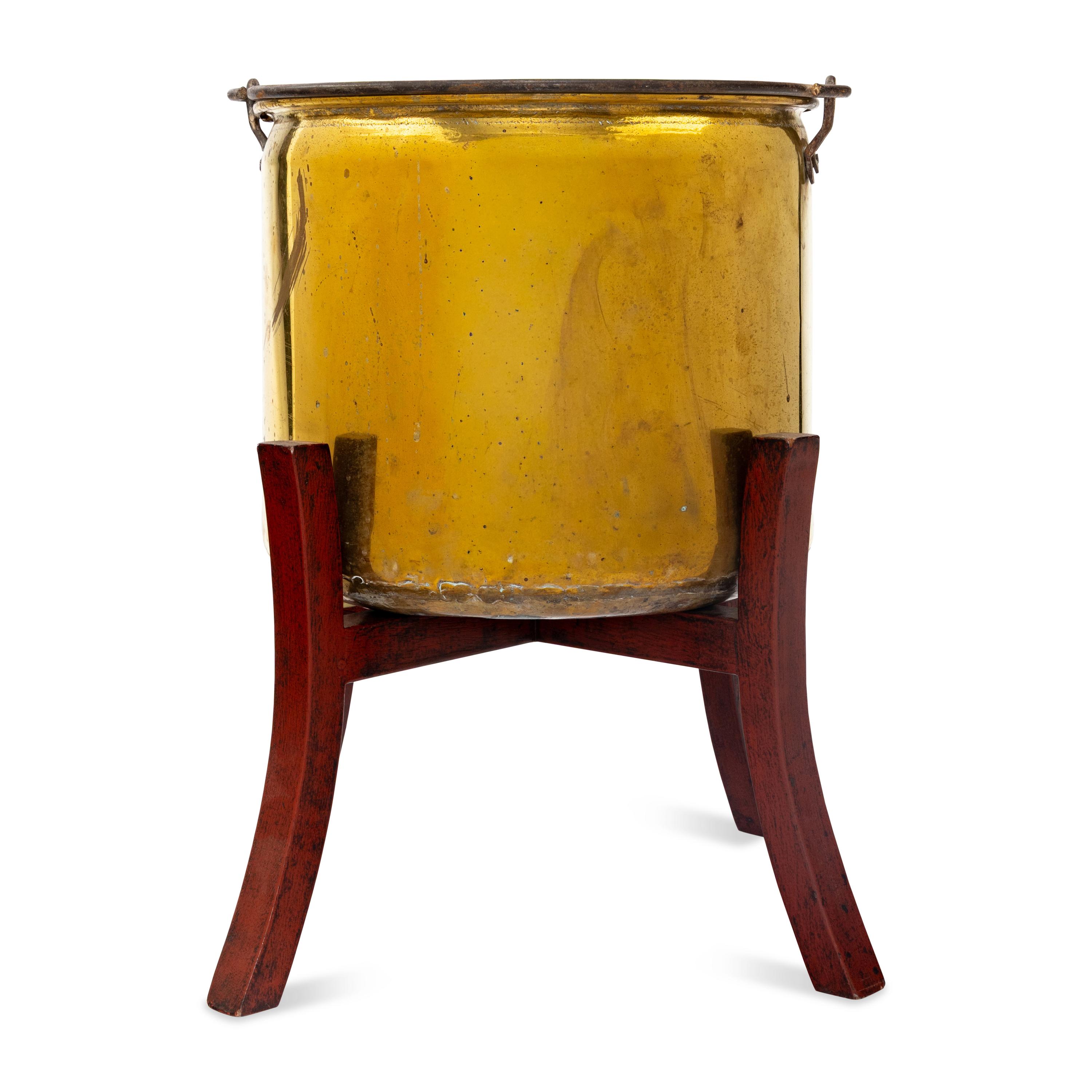 A Large Brass Pail-Form Jardiniere and Stand