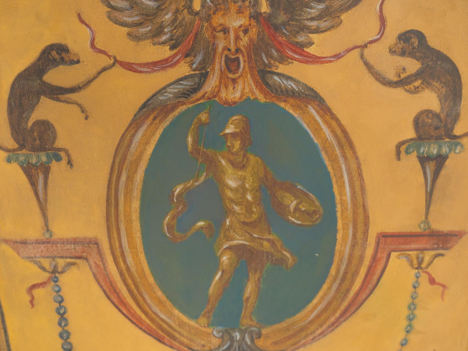 A Venetian Paint Decorated Corner Cabinet with Simulated Marble Top