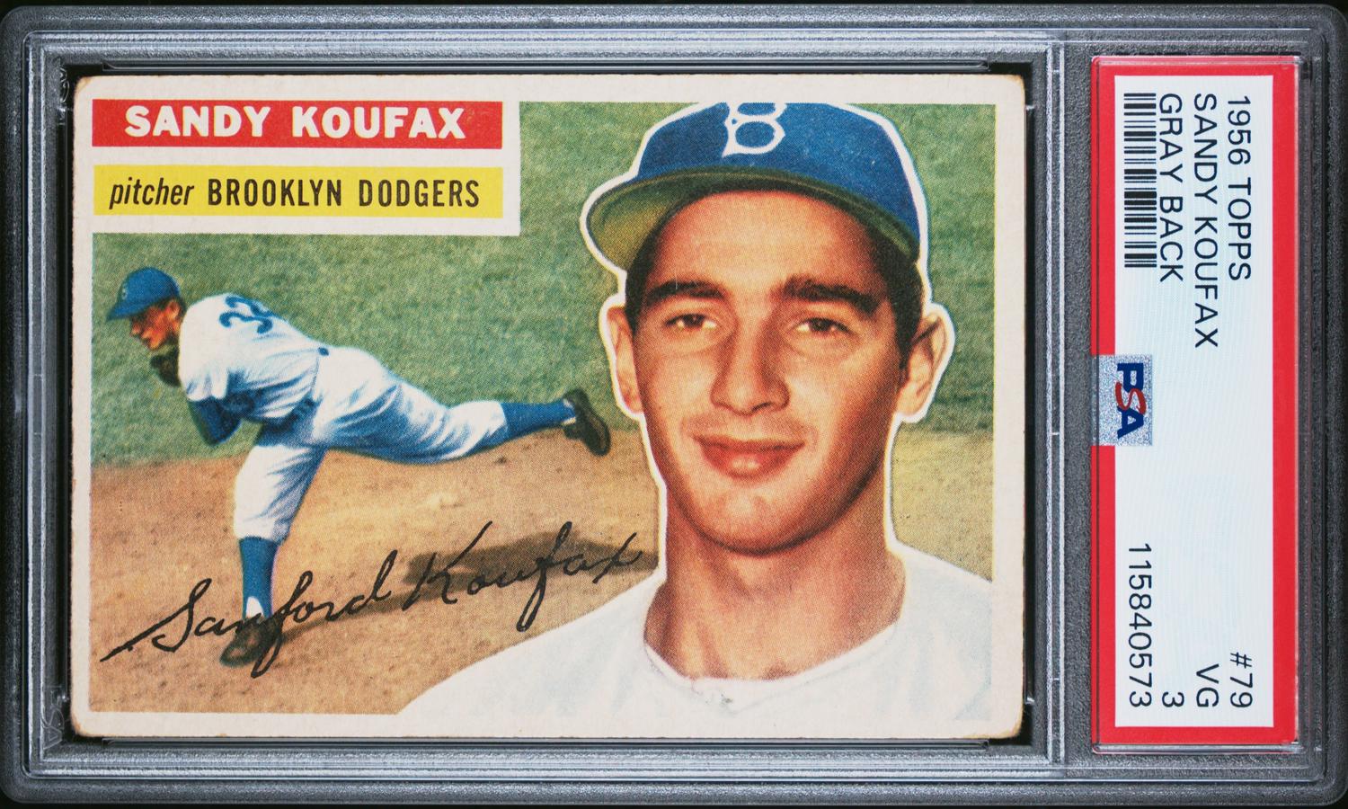 A 1956 Topps Sandy Koufax Baseball Card No. 79 - Gray Back (PSA 3 VG)