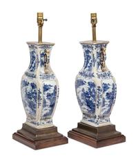 A Pair of Chinese Export Porcelain Vases Mounted as Lamps