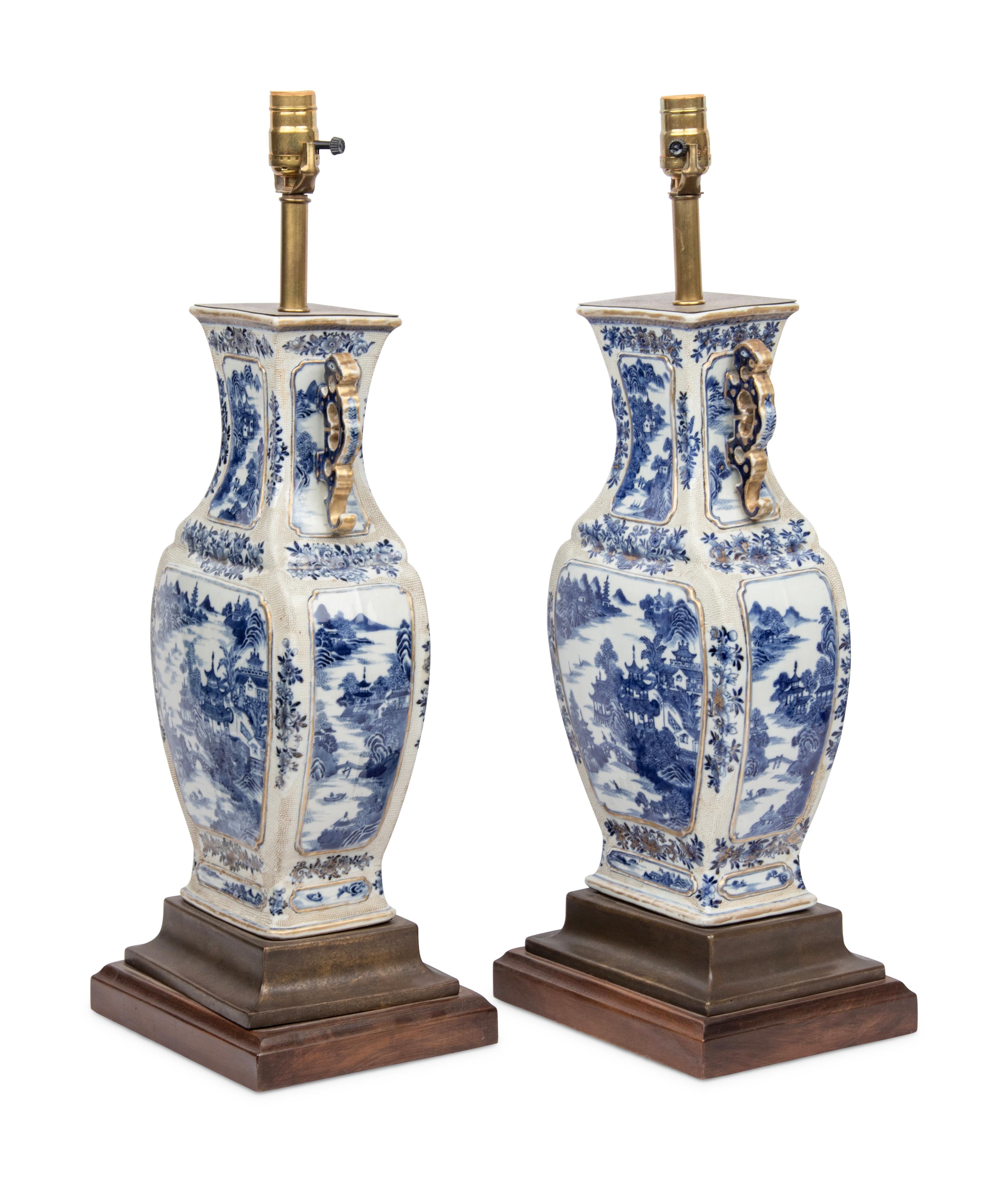 A Pair of Chinese Export Porcelain Vases Mounted as Lamps