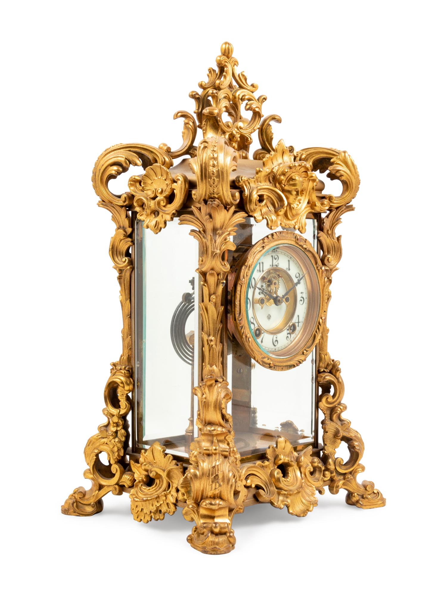 An Ansonia Regal Gilt Metal and Crystal Regulator Clock