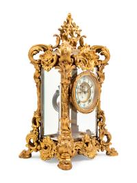 An Ansonia Regal Gilt Metal and Crystal Regulator Clock