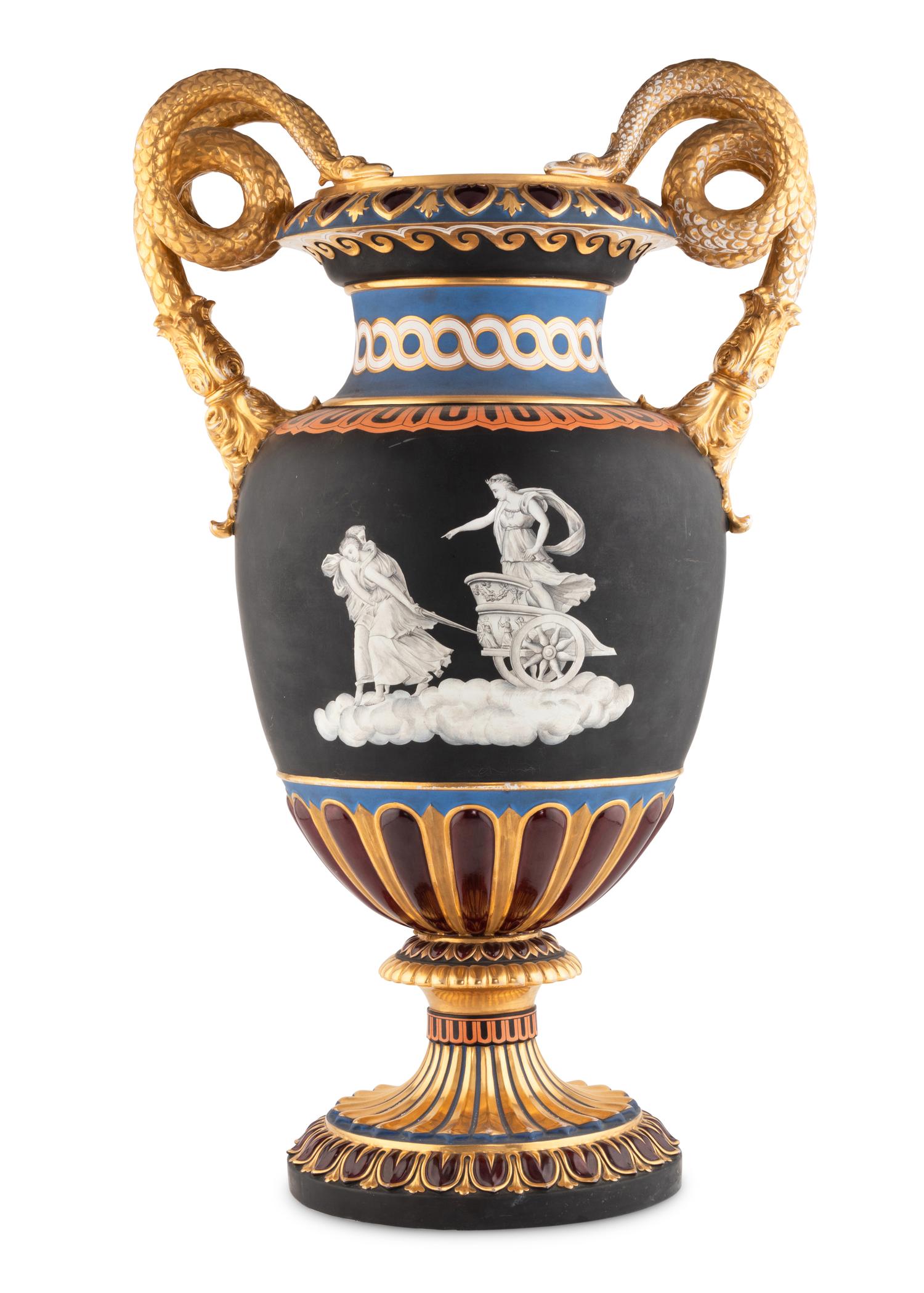A Rörstrand Monumental Painted and Parcel-Gilt Porcelain Urn