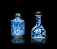 Two Chinese Blue and White Porcelain 'Dragon' Snuff Bottles