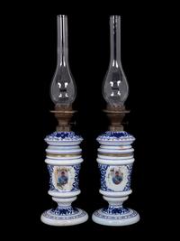 A Pair of Persian Market Opaline Glass Oil Lamps