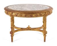 A Louis XVI Style Carved Giltwood Marble-Top Low Table