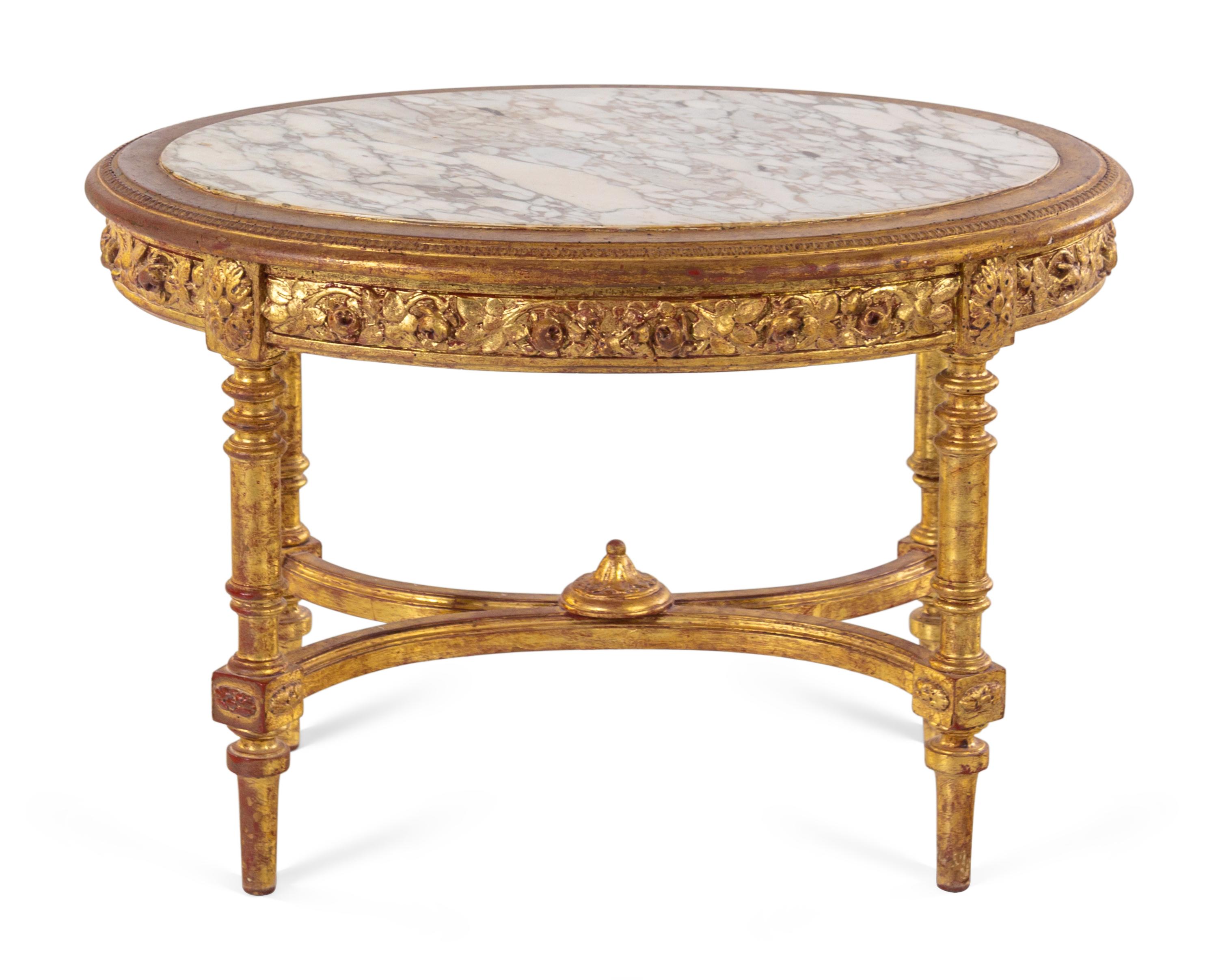 A Louis XVI Style Carved Giltwood Marble-Top Low Table
