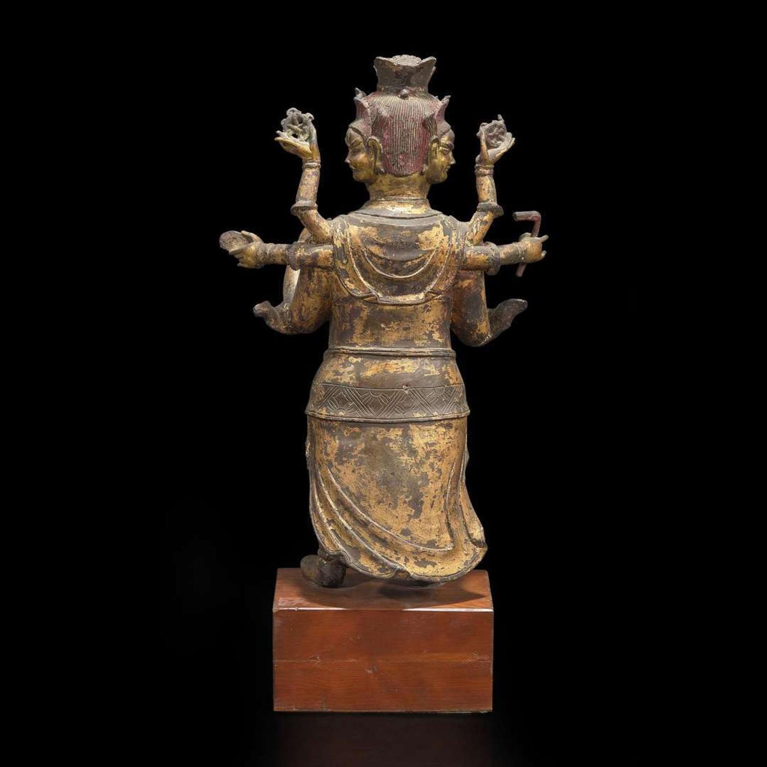 A large Chinese gilt-lacquered bronze figure of Tianyou Yuangshuai 铜漆金天猷元帅塑像 Ming dynasty ?