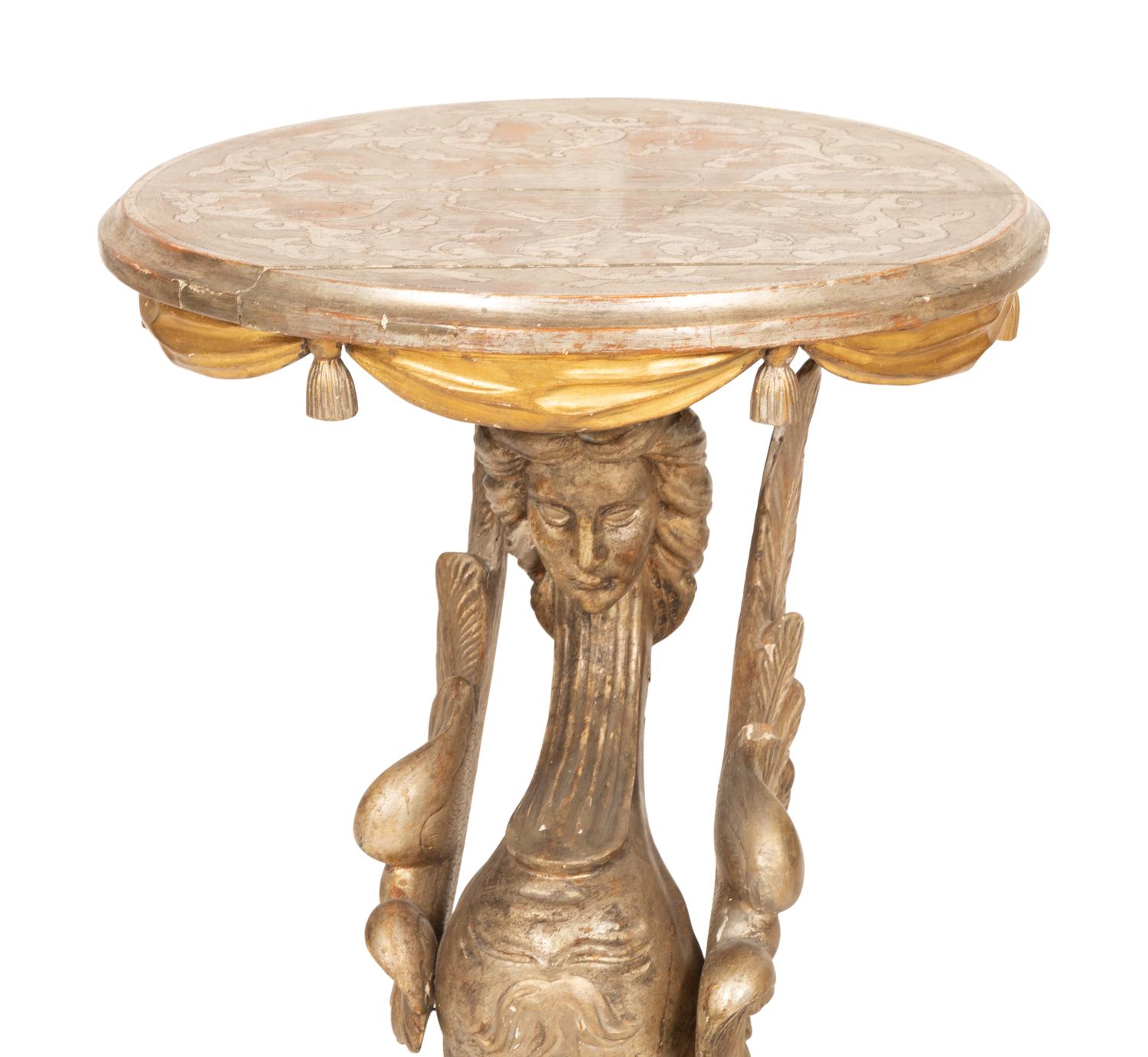 A Pair of Italian Painted and Parcel Gilt Figural Side Tables