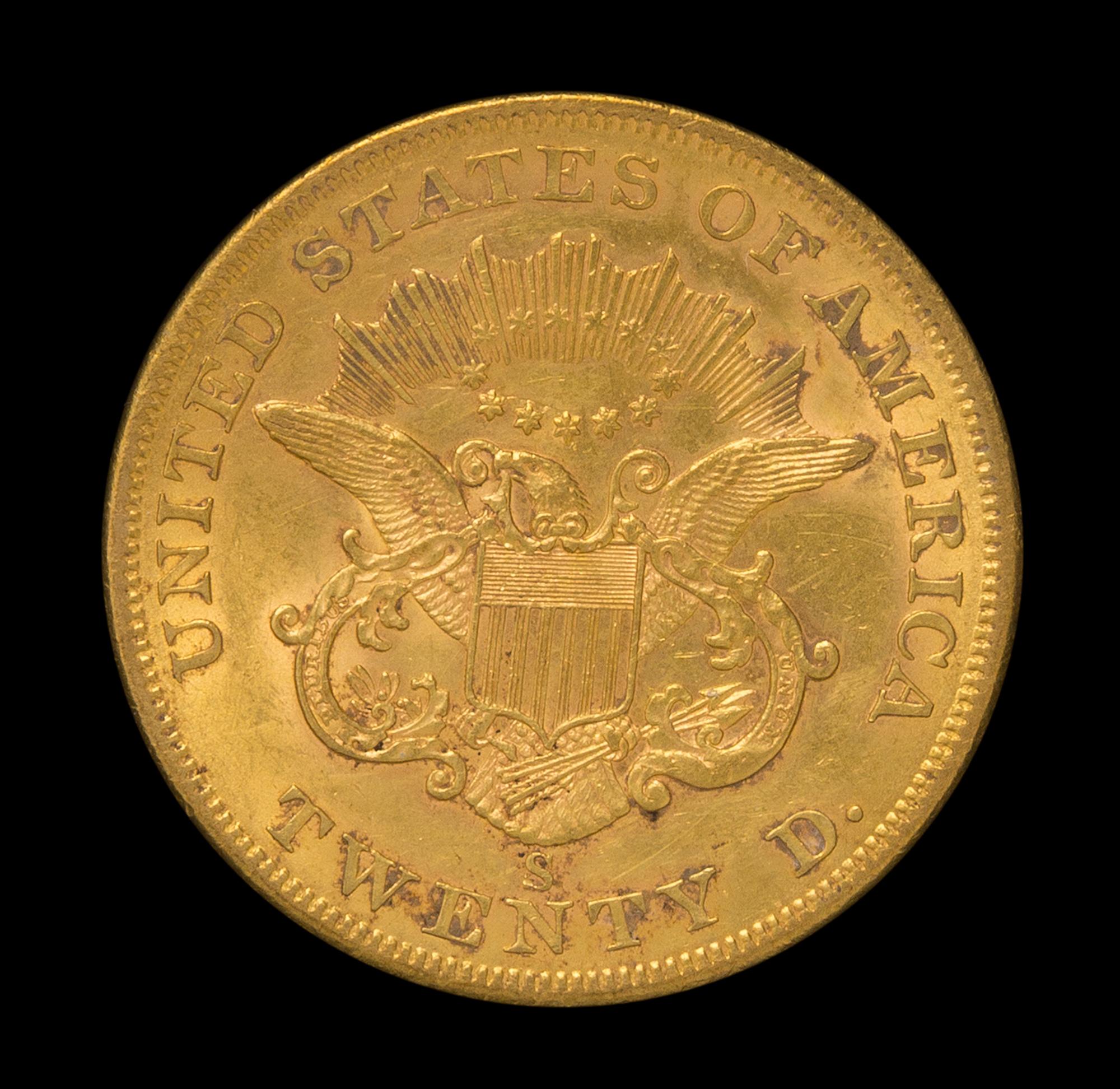 A United States 1858-S Liberty Head $20 Gold Coin