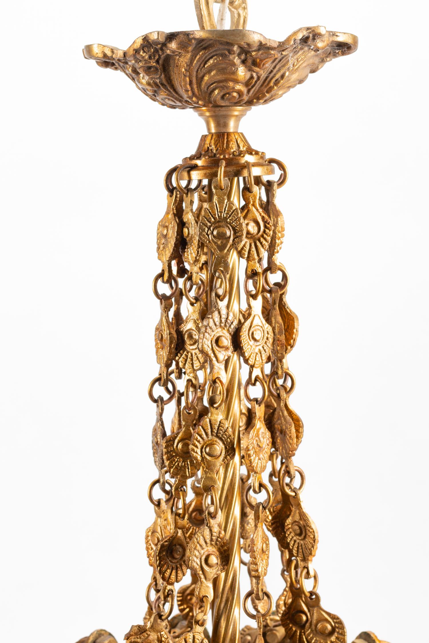 A Pair of Continental Gilt Bronze and Colored Glass Lanterns