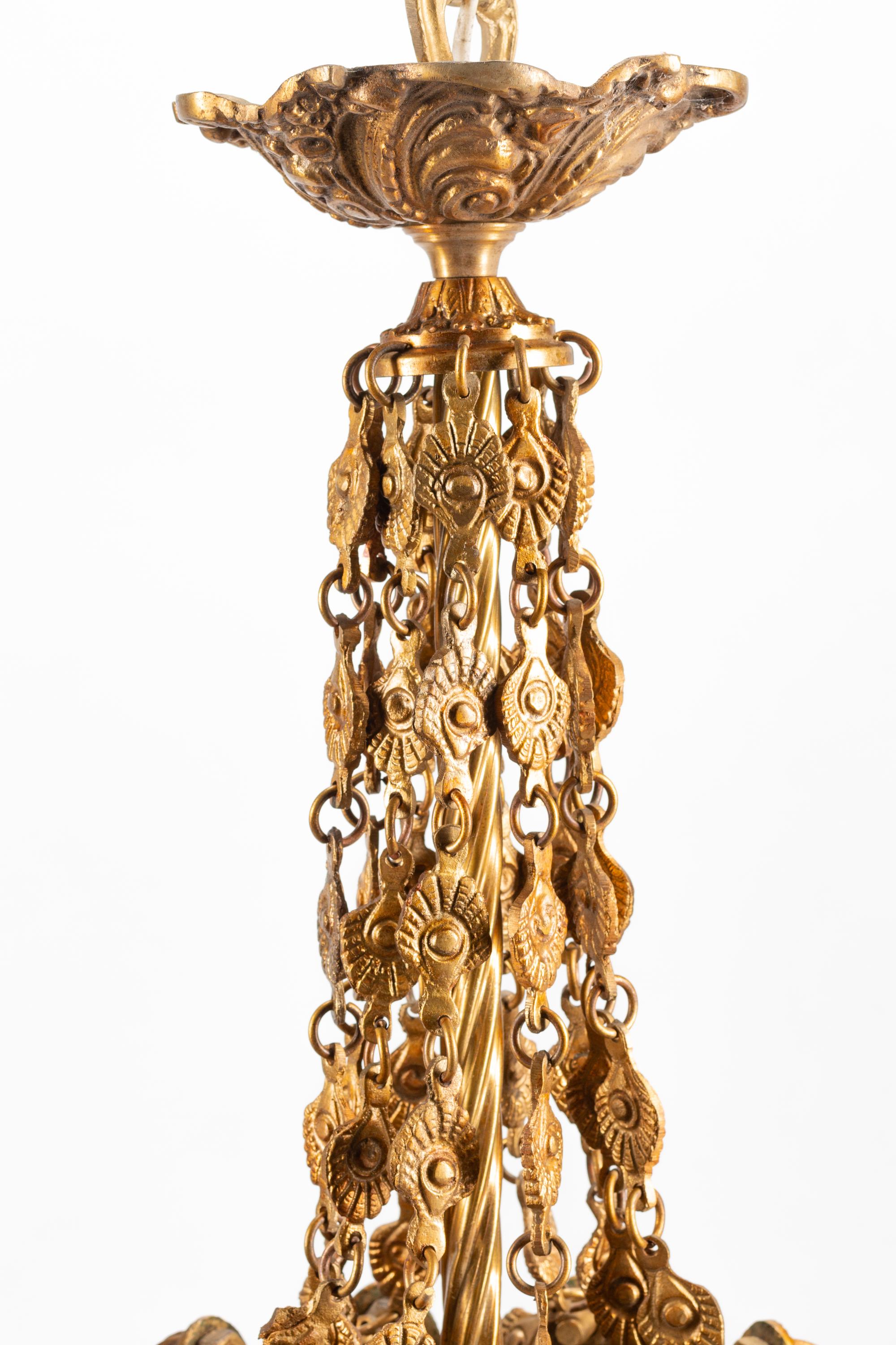 A Pair of Continental Gilt Bronze and Colored Glass Lanterns
