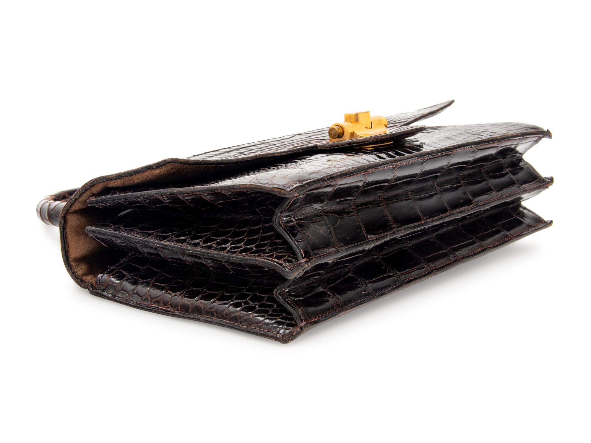 Hermès Chocolate Brown Crocodile Sac Torpedo Handbag,
