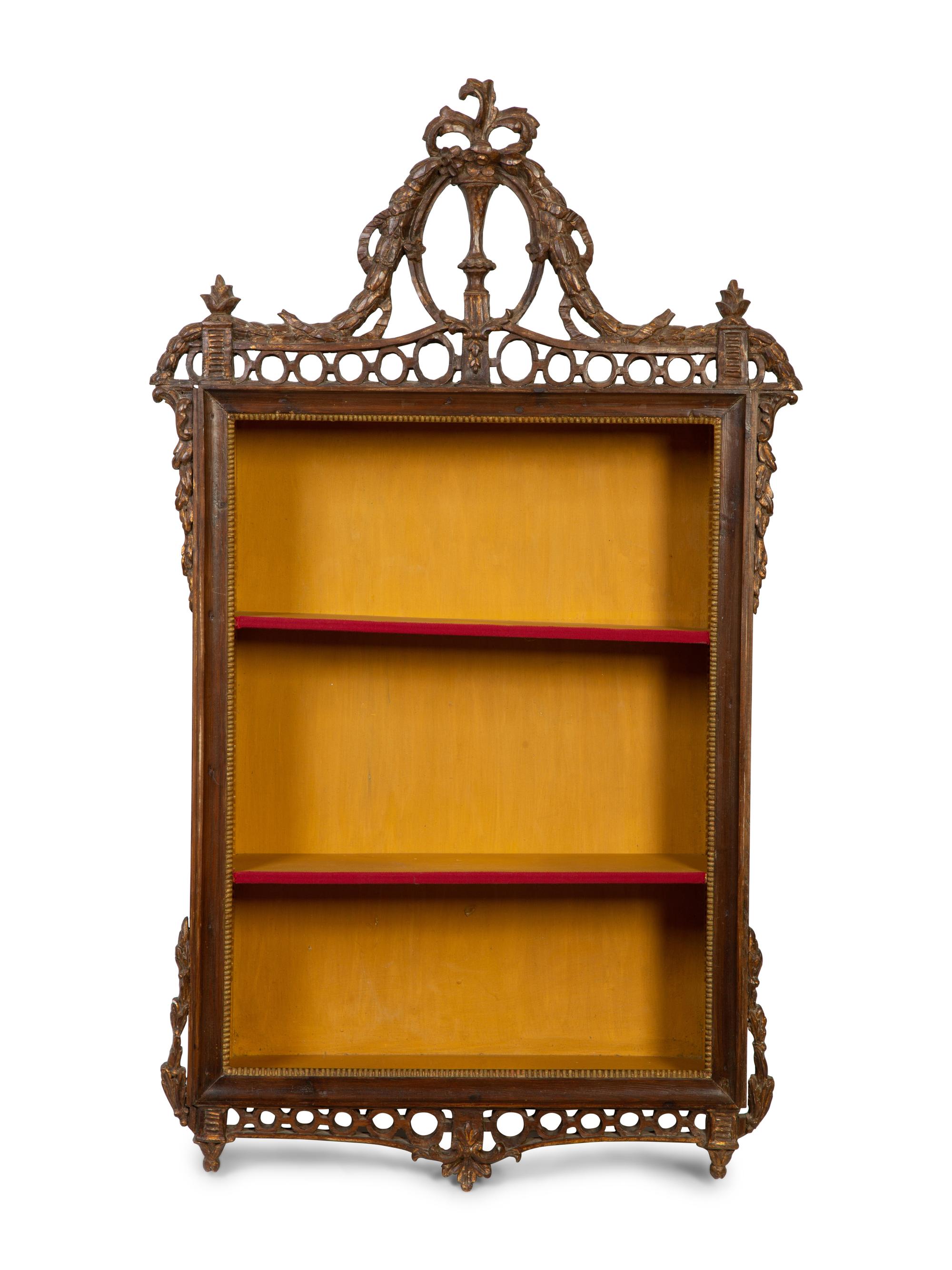 An Italian Louis XVI Style Walnut and Parcel Gilt Hanging Vitrine — 20TH CENTURY